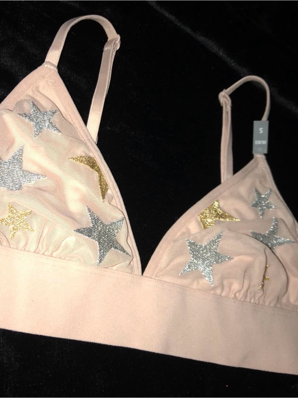 PINK Victoria's Secret Nude Bralette with Silver & Gold Star Appliqués
